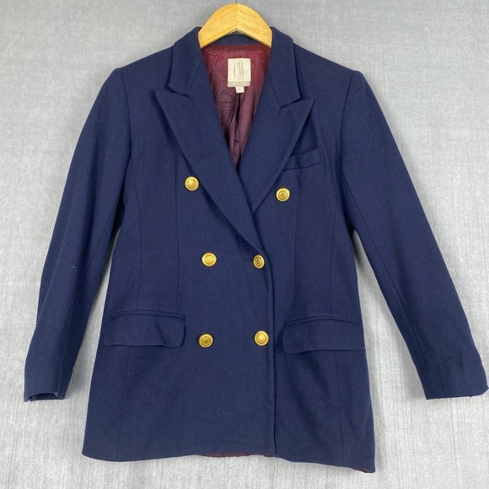 Vtg Blazer Womens 4P‎ Navy Blue Double Breasted Wool Academia Preppy Made in USA